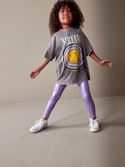 Lilac Purple Metallic Foil Shiny Leggings (3-16yrs) - Image 1 of 7