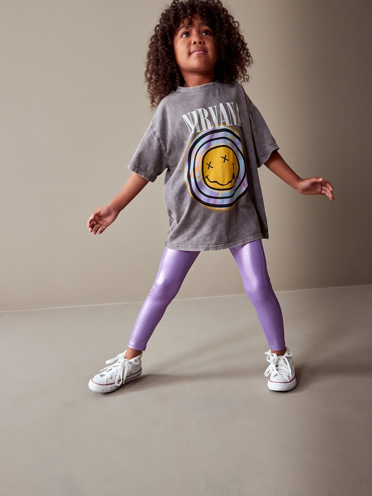 Lilac Purple Metallic Foil Shiny Leggings (3-16yrs) - Image 1 of 7