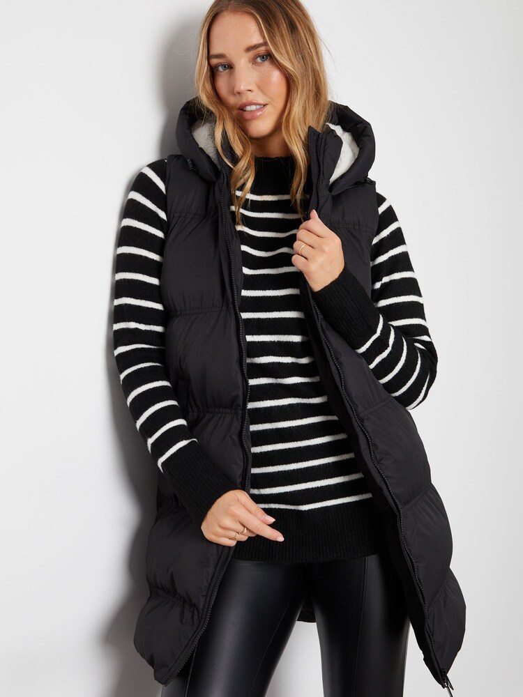 Threadbare Black Hooded Padded Gilet - Image 1 of 4