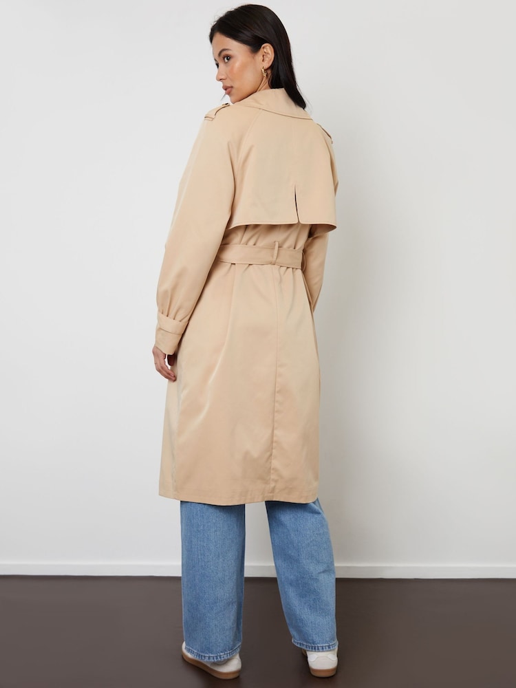 Threadbare Brown Raglan Trench Coat - Image 4 of 5