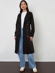 Threadbare Black Raglan Trench Coat - Image 1 of 4