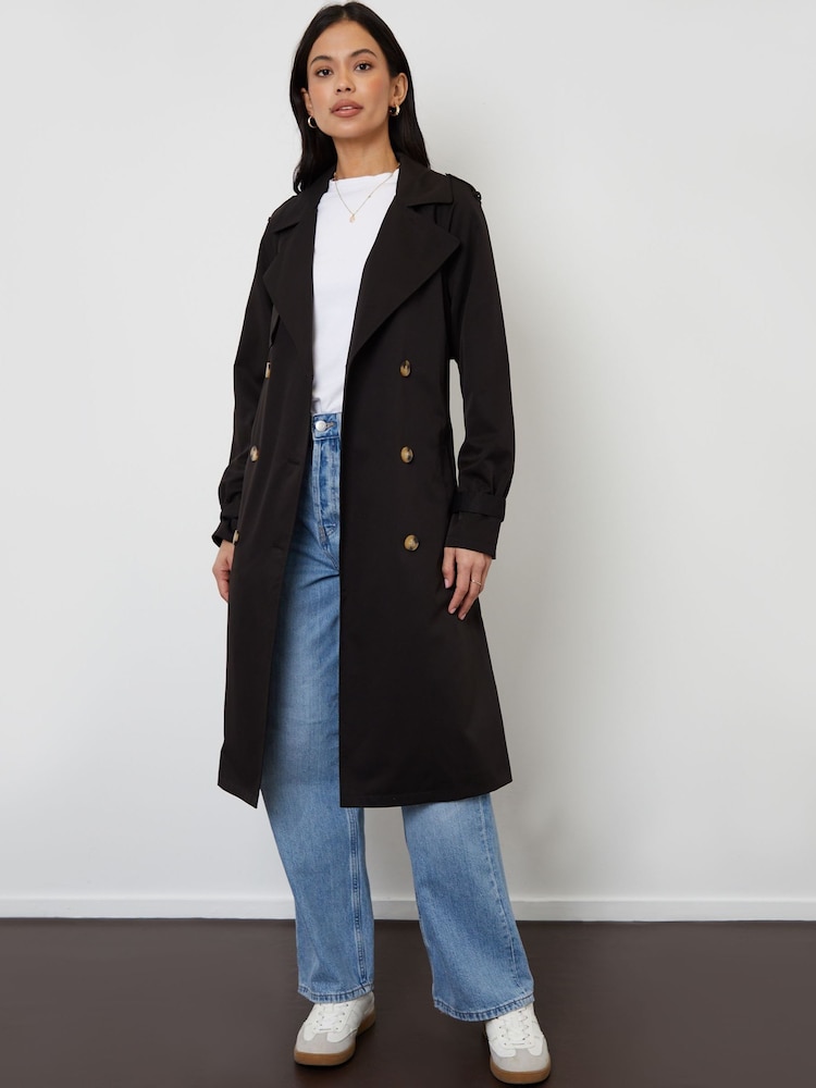 Threadbare Black Raglan Trench Coat - Image 1 of 4