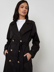 Threadbare Black Raglan Trench Coat - Image 2 of 4