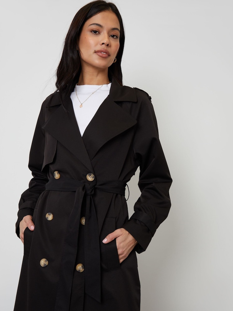 Threadbare Black Raglan Trench Coat - Image 2 of 4
