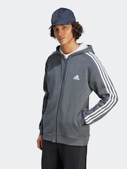 adidas Grey Essentials Fleece 3-Stripes Zip Up Hoodie - Image 1 of 6