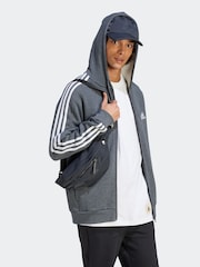 adidas Grey Essentials Fleece 3-Stripes Zip Up Hoodie - Image 3 of 6