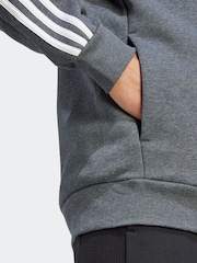 adidas Grey Essentials Fleece 3-Stripes Zip Up Hoodie - Image 5 of 6