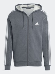 adidas Grey Essentials Fleece 3-Stripes Zip Up Hoodie - Image 6 of 6