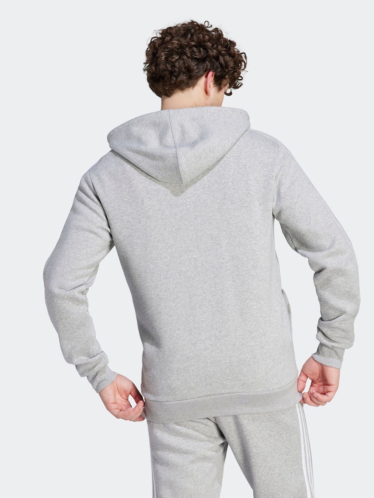 adidas Light Grey Essentials Fleece 3-Stripes Zip Up Hoodie - Image 3 of 7