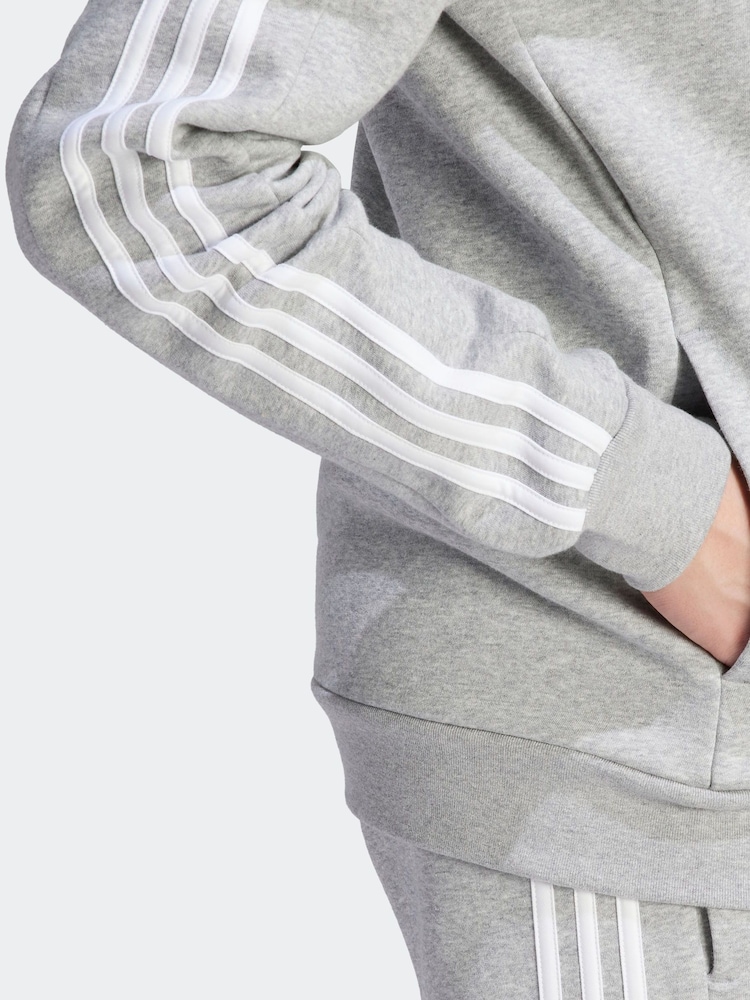 adidas Light Grey Essentials Fleece 3-Stripes Zip Up Hoodie - Image 6 of 7