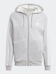 adidas Light Grey Essentials Fleece 3-Stripes Zip Up Hoodie - Image 7 of 7