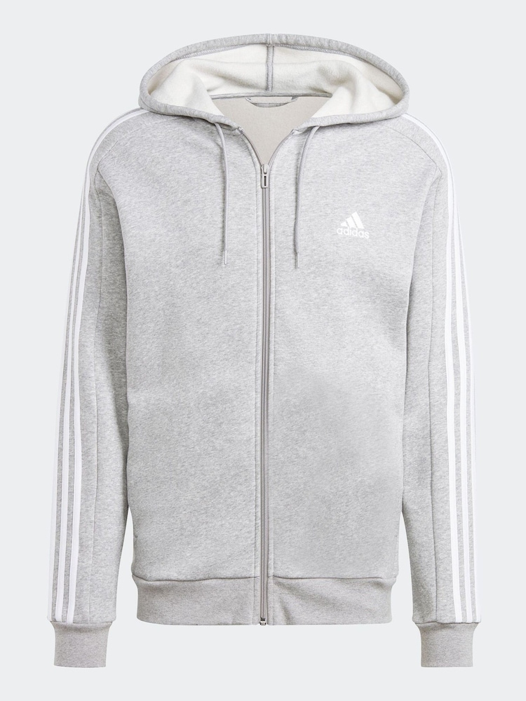 adidas Light Grey Essentials Fleece 3-Stripes Zip Up Hoodie - Image 7 of 7