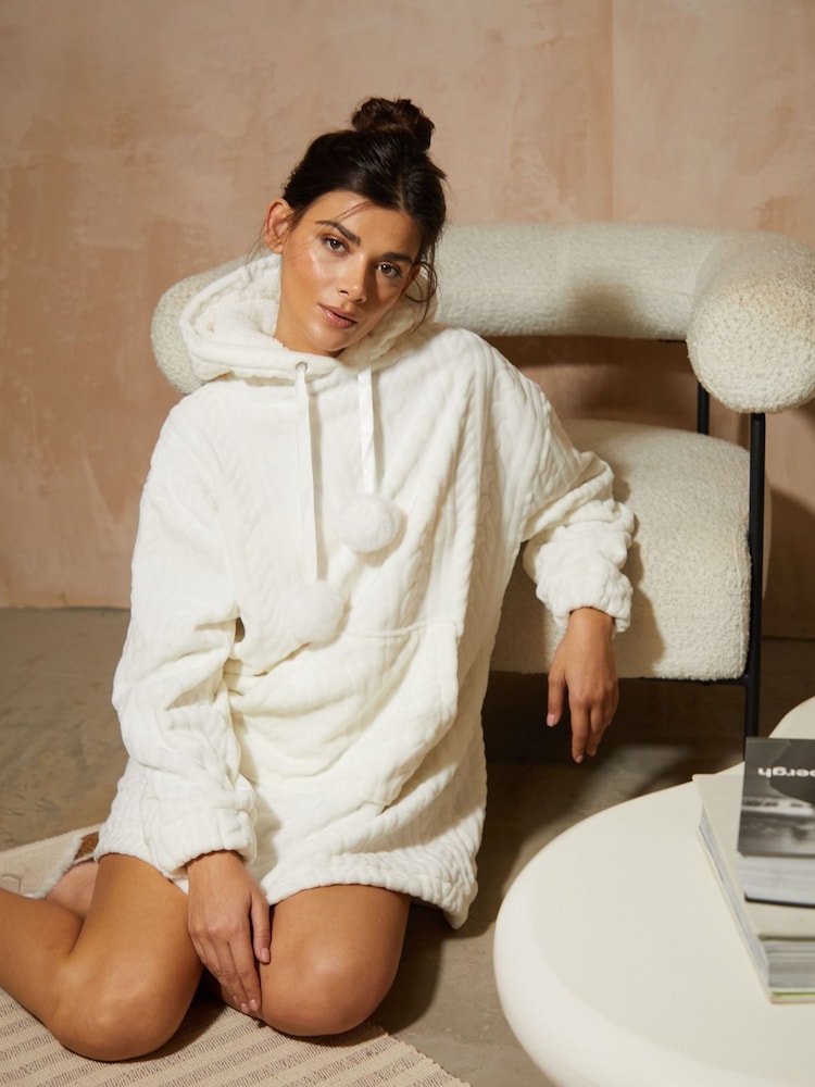 Threadbare White Oversized Teddy Fleece Blanket Hoodie - Image 1 of 5
