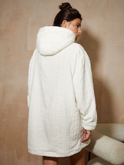 Threadbare White Oversized Teddy Fleece Blanket Hoodie - Image 2 of 5