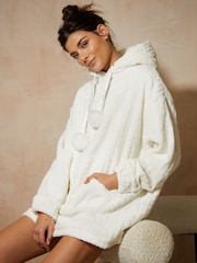 Threadbare White Oversized Teddy Fleece Blanket Hoodie - Image 5 of 5