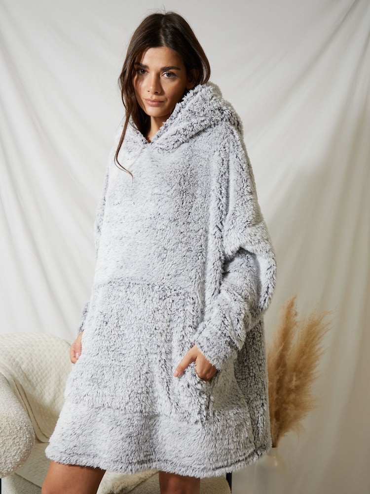 Threadbare Grey Oversized Fluffy Blanket Hoodie - Image 1 of 5