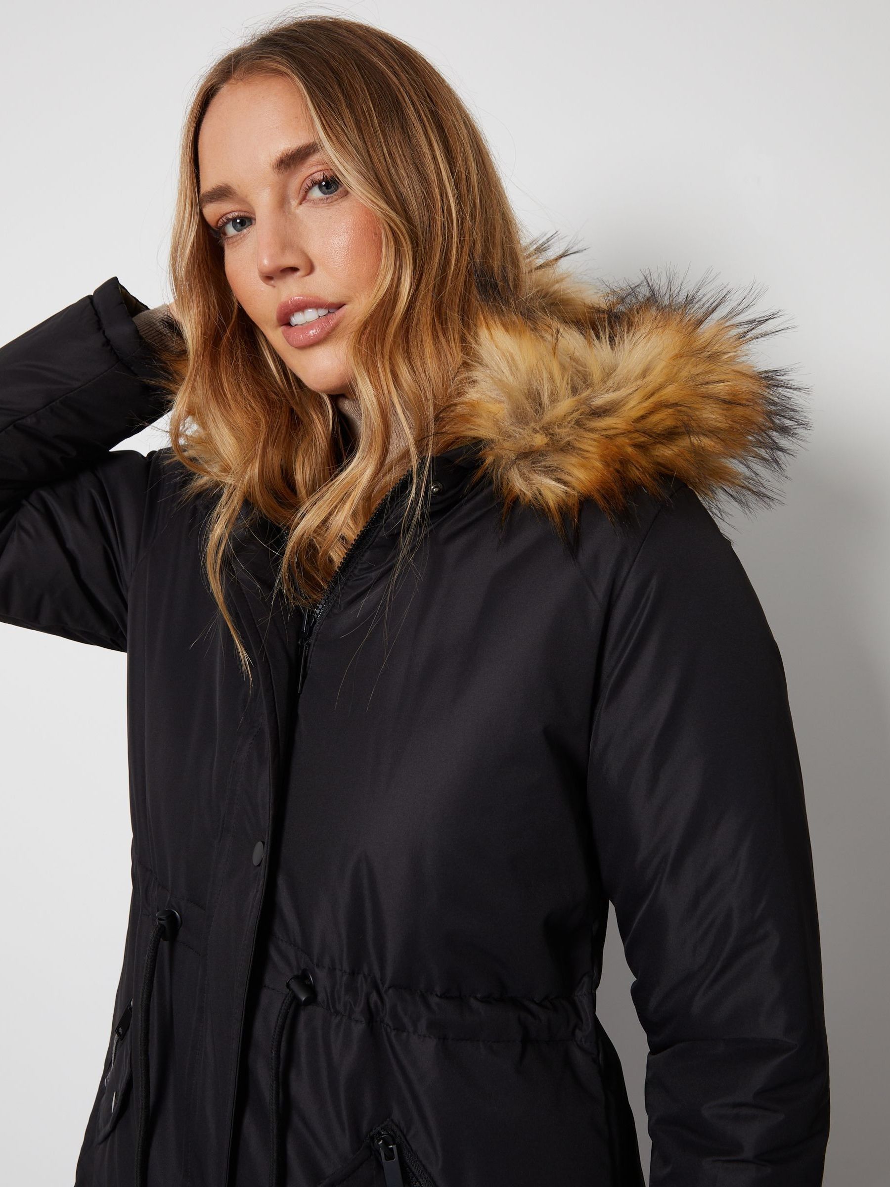 Threadbare parka coat with faux fur trim hood cheap