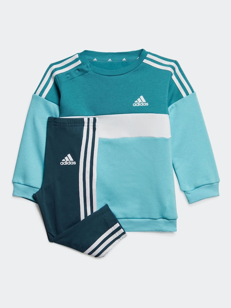 adidas Blue Kids Sportswear Tiberio 3-Stripes Colourblock Tracksuit Set - Image 1 of 4 adidas Blue Kids Sportswear Tiberio 3-Stripes Colourblock Tracksuit Set - Image 1 of 4