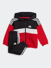 adidas Black/Red Kids Sportswear Tiberio 3-Stripes Colourblock Fleece Tracksuit - Image 1 of 7