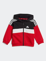 adidas Black/Red Kids Sportswear Tiberio 3-Stripes Colourblock Fleece Tracksuit - Image 2 of 7
