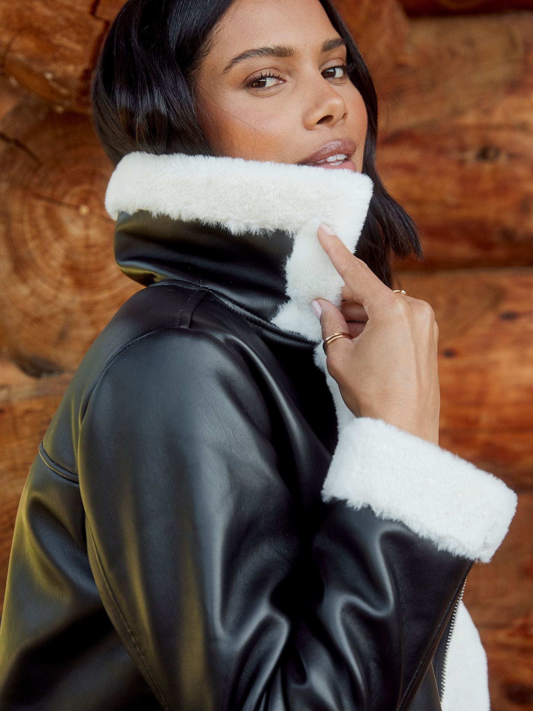 Black faux fur padded aviator jacket new arrivals