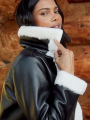 Threadbare Black Faux Fur Lined Aviator Jacket - Image 4 of 4
