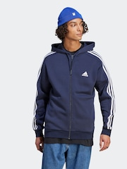 adidas Blue Essentials Fleece 3 Stripes Zip-Up Hoodie - Image 1 of 7