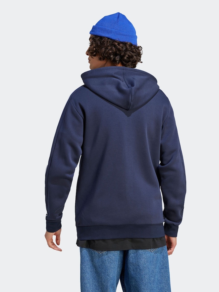adidas Blue Essentials Fleece 3 Stripes Zip-Up Hoodie - Image 2 of 7