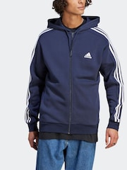 adidas Blue Essentials Fleece 3 Stripes Zip-Up Hoodie - Image 5 of 7