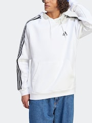 adidas White Essentials Fleece 3-Stripes 100% Cotton Hoodie - Image 2 of 6