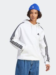 adidas White Essentials Fleece 3-Stripes 100% Cotton Hoodie - Image 4 of 6