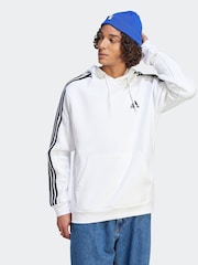 adidas White Essentials Fleece 3-Stripes 100% Cotton Hoodie - Image 6 of 6