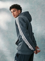 adidas Grey Essentials Fleece 3-Stripes Hoodie - Image 4 of 7