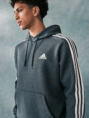 adidas Grey Essentials Fleece 3-Stripes Hoodie - Image 6 of 7