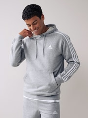 adidas Light Grey Essentials Fleece 3-Stripes 100% Cotton Hoodie - Image 1 of 8