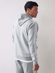 adidas Light Grey Essentials Fleece 3-Stripes 100% Cotton Hoodie - Image 2 of 8