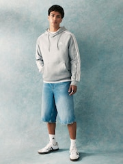 adidas Light Grey Essentials Fleece 3-Stripes 100% Cotton Hoodie - Image 3 of 8