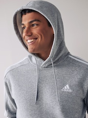 adidas Light Grey Essentials Fleece 3-Stripes 100% Cotton Hoodie - Image 6 of 8
