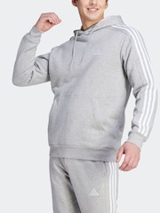 adidas Light Grey Essentials Fleece 3-Stripes 100% Cotton Hoodie - Image 8 of 8