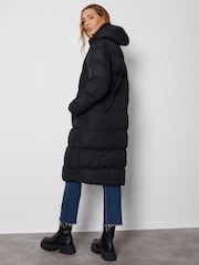 Threadbare Black Longline Hooded Padded Puffer Coat - Image 2 of 6