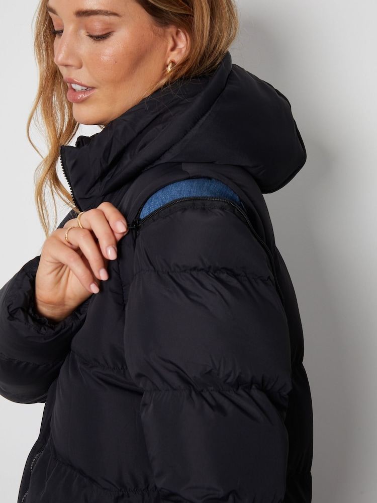 Threadbare Black Longline Hooded Padded Puffer Coat - Image 6 of 6