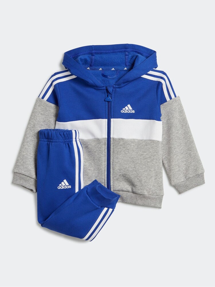 adidas Blue/Grey Kids Tiberio 3-Stripes Colorblock Fleece Tracksuit - Image 1 of 4