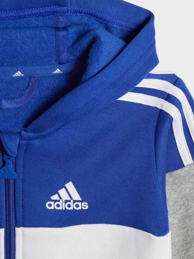 adidas Blue/Grey Kids Tiberio 3-Stripes Colorblock Fleece Tracksuit - Image 2 of 4