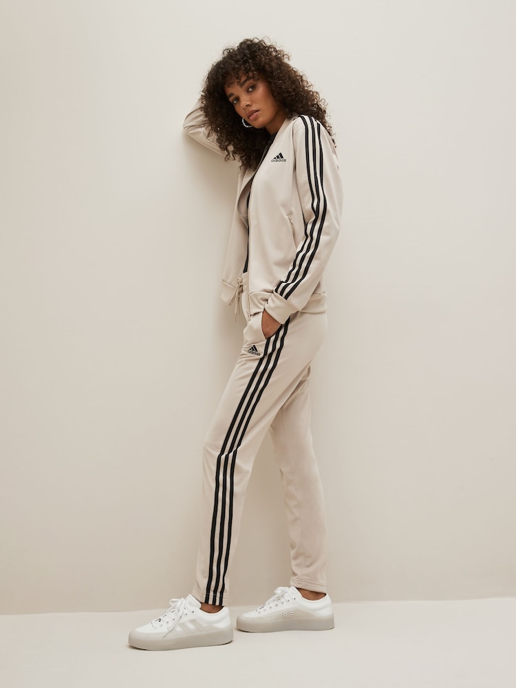 adidas Light Brown 3 Stripe Essentials Tracksuit - Image 1 of 10