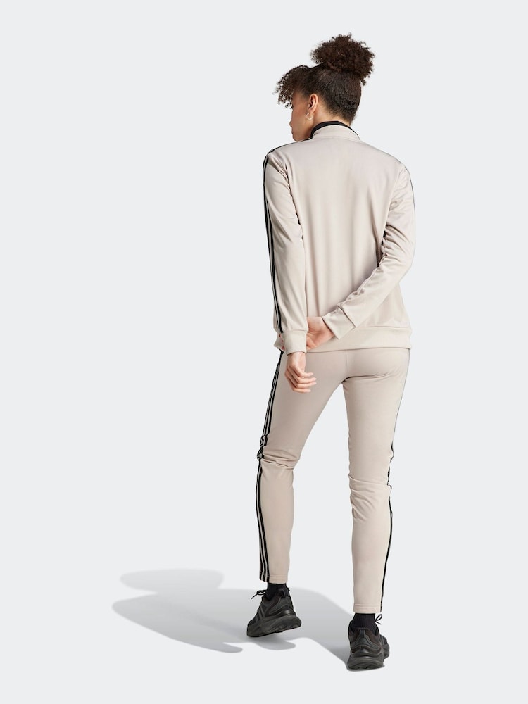 adidas Light Brown 3 Stripe Essentials Tracksuit - Image 2 of 10
