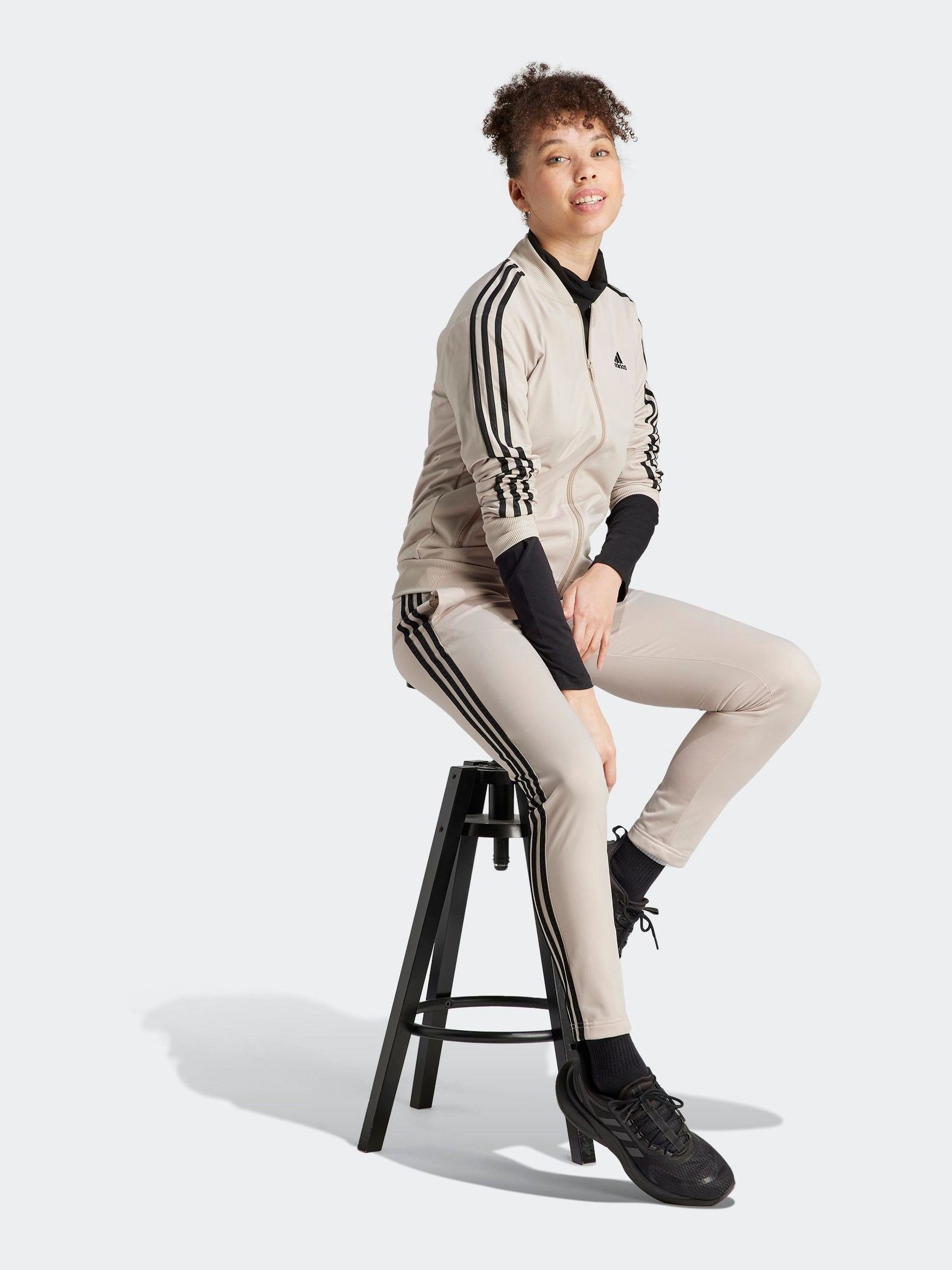 Buy adidas Light Brown 3 Stripe Essentials Tracksuit from