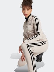adidas Light Brown 3 Stripe Essentials Tracksuit - Image 5 of 10