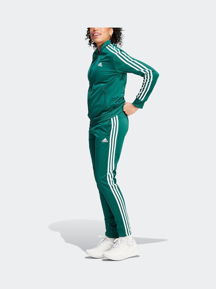 adidas Dark Green 3 Stripe Essentials Tracksuit - Image 4 of 8