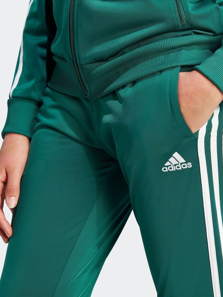 adidas Dark Green 3 Stripe Essentials Tracksuit - Image 6 of 8
