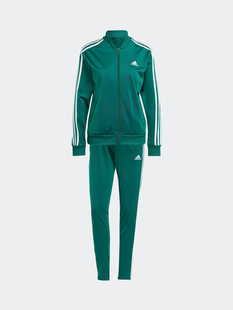 adidas Dark Green 3 Stripe Essentials Tracksuit - Image 7 of 8